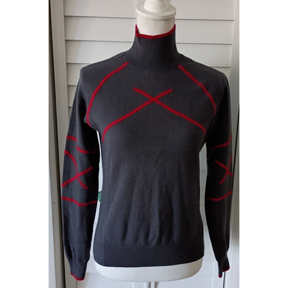 Athleta Mock Neck Merino Wool Gray & Red sweater S